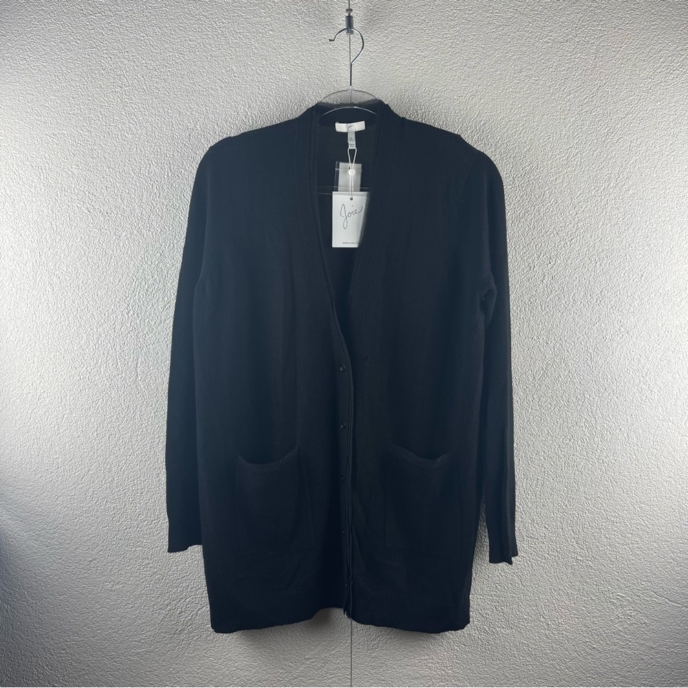 Joie l S Luxury Cashmere Sheer Silk Trim Front Hip Pocket Vbeck Cardigan Sweater